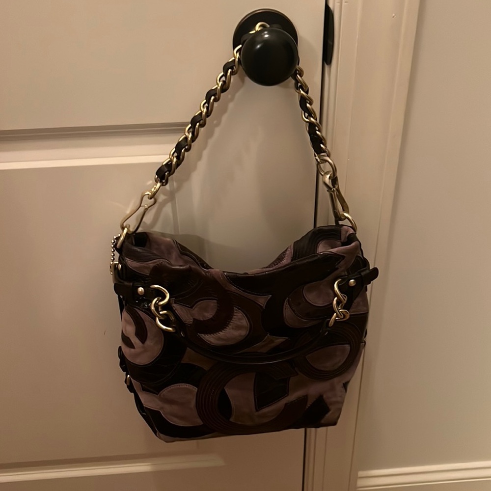 Gray and Black Coach Purse